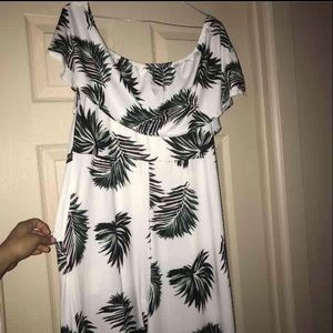 Palm printed off the shoulder jumpsuit